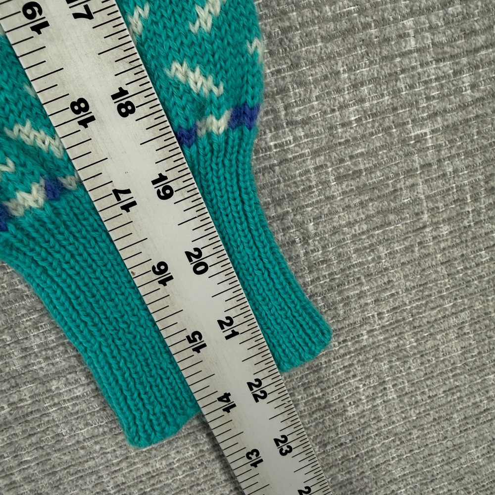 Vintage Windborne Sweater Women M Wool Teal White Geometric Knit Boho Country - Picture 7 of 10